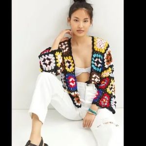 Anthropologie multicolored crocheted cardigan